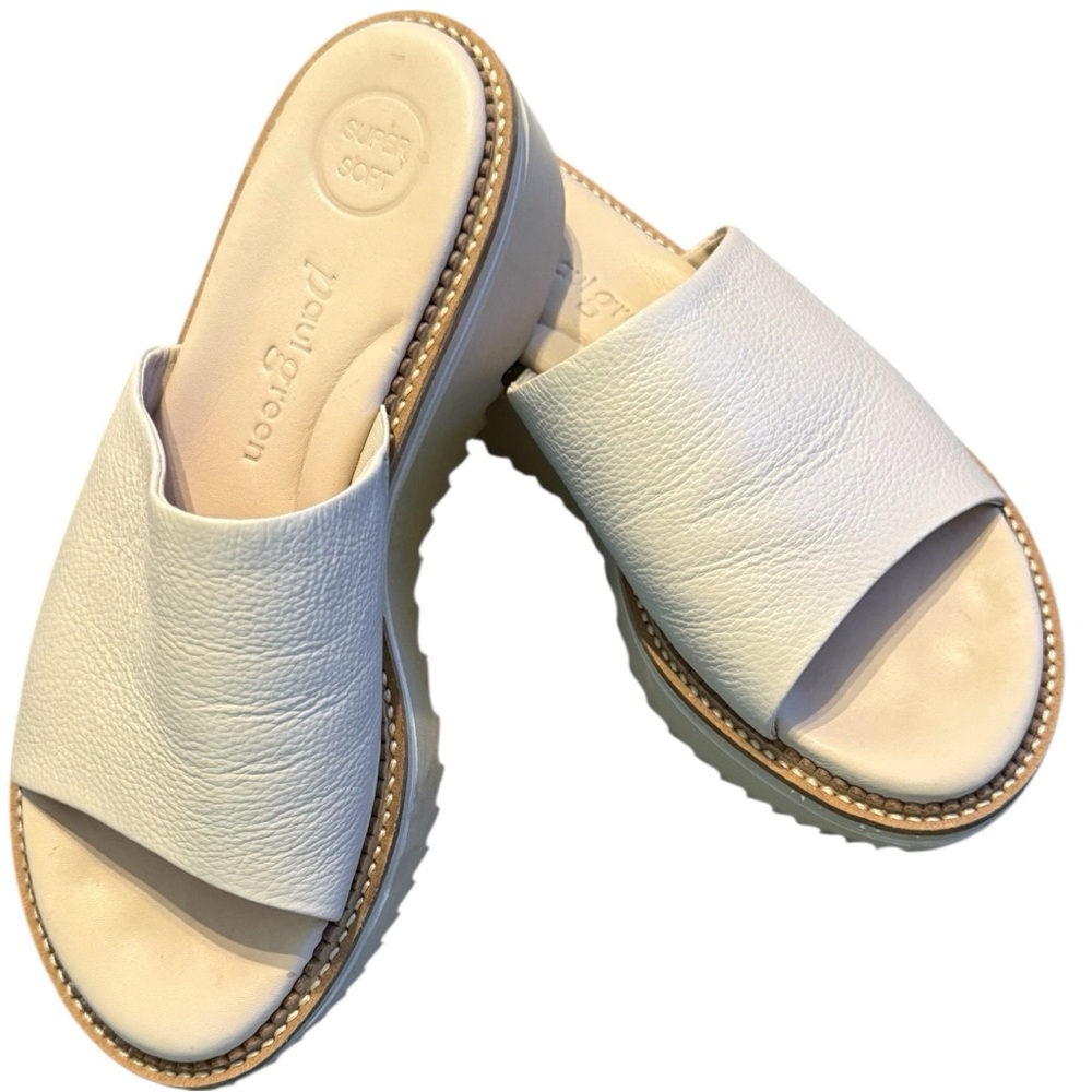 Paul Green Cream Leather Slide Mules size 4.5 Euro, 7 US